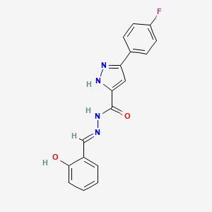 molecular formula C17H13FN4O2 B11662958 3-(4-fluorophenyl)-N'-[(E)-(2-hydroxyphenyl)methylidene]-1H-pyrazole-5-carbohydrazide 