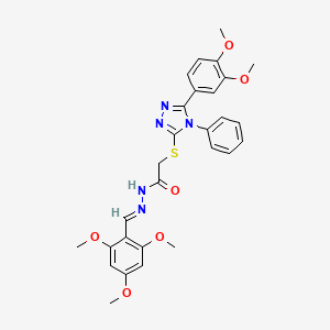 2-{[5-(3,4-dimethoxyphenyl)-4-phenyl-4H-1,2,4-triazol-3-yl]sulfanyl}-N'-[(E)-(2,4,6-trimethoxyphenyl)methylidene]acetohydrazide