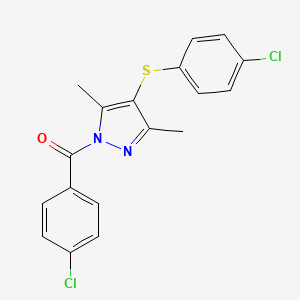 molecular formula C18H14Cl2N2OS B11663005 1-(4-Chlorobenzoyl)-4-((4-chlorophenyl)thio)-3,5-dimethyl-1H-pyrazole 