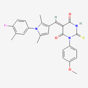 molecular formula C25H22IN3O3S B11663016 (5Z)-5-{[1-(4-iodo-3-methylphenyl)-2,5-dimethyl-1H-pyrrol-3-yl]methylidene}-1-(4-methoxyphenyl)-2-thioxodihydropyrimidine-4,6(1H,5H)-dione 