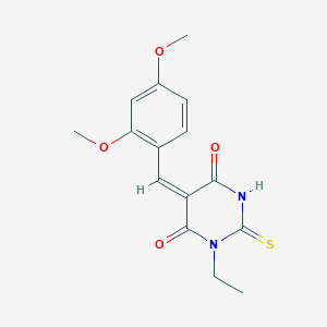 molecular formula C15H16N2O4S B11663040 (5E)-5-[(2,4-dimethoxyphenyl)methylidene]-1-ethyl-2-sulfanylidene-1,3-diazinane-4,6-dione 