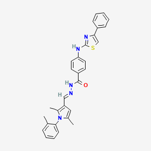 molecular formula C30H27N5OS B11663082 N'-[(E)-[2,5-Dimethyl-1-(2-methylphenyl)-1H-pyrrol-3-YL]methylidene]-4-[(4-phenyl-1,3-thiazol-2-YL)amino]benzohydrazide 