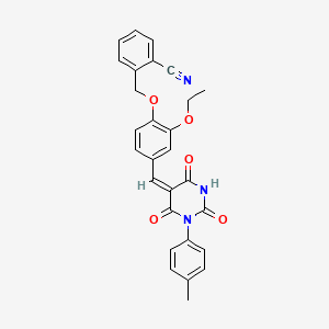 2-[(2-ethoxy-4-{(E)-[1-(4-methylphenyl)-2,4,6-trioxotetrahydropyrimidin-5(2H)-ylidene]methyl}phenoxy)methyl]benzonitrile