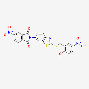 molecular formula C23H14N4O7S2 B11663187 2-{2-[(2-methoxy-5-nitrobenzyl)sulfanyl]-1,3-benzothiazol-6-yl}-5-nitro-1H-isoindole-1,3(2H)-dione 