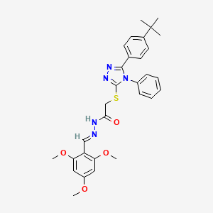 molecular formula C30H33N5O4S B11663199 2-{[5-(4-tert-butylphenyl)-4-phenyl-4H-1,2,4-triazol-3-yl]sulfanyl}-N'-[(E)-(2,4,6-trimethoxyphenyl)methylidene]acetohydrazide CAS No. 303105-57-9