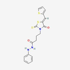 molecular formula C18H17N3O2S3 B11663224 4-[(5Z)-4-oxo-5-(thiophen-2-ylmethylidene)-2-thioxo-1,3-thiazolidin-3-yl]-N'-phenylbutanehydrazide 