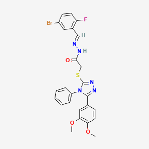 molecular formula C25H21BrFN5O3S B11663268 N'-[(E)-(5-bromo-2-fluorophenyl)methylidene]-2-{[5-(3,4-dimethoxyphenyl)-4-phenyl-4H-1,2,4-triazol-3-yl]thio}acetohydrazide 