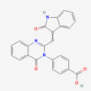 molecular formula C24H15N3O4 B11663284 4-{4-Oxo-2-[(2-oxo-2,3-dihydro-1H-indol-3-ylidene)methyl]-3,4-dihydroquinazolin-3-YL}benzoic acid 