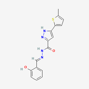 molecular formula C16H14N4O2S B11663290 N'-(2-Hydroxybenzylidene)-3-(5-methylthiophen-2-yl)-1H-pyrazole-5-carbohydrazide CAS No. 302917-97-1