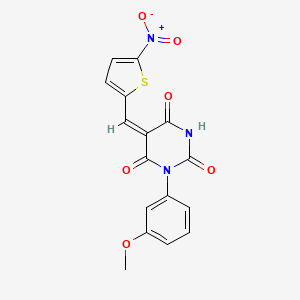 molecular formula C16H11N3O6S B11663305 (5E)-1-(3-methoxyphenyl)-5-[(5-nitrothiophen-2-yl)methylidene]-1,3-diazinane-2,4,6-trione 