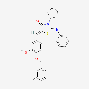 (2E,5Z)-3-Cyclopentyl-5-({3-methoxy-4-[(3-methylphenyl)methoxy]phenyl}methylidene)-2-(phenylimino)-1,3-thiazolidin-4-one