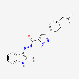 molecular formula C22H21N5O2 B11663312 3-(4-isobutylphenyl)-N'-[(3Z)-2-oxo-1,2-dihydro-3H-indol-3-ylidene]-1H-pyrazole-5-carbohydrazide 