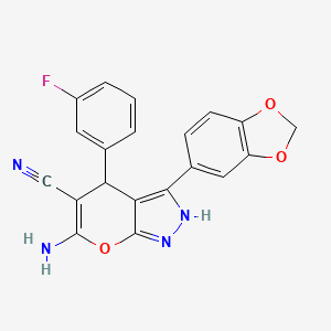 6-Amino-3-(1,3-benzodioxol-5-yl)-4-(3-fluorophenyl)-1,4-dihydropyrano[2,3-c]pyrazole-5-carbonitrile