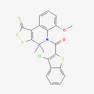 molecular formula C22H16ClNO2S4 B11663360 5-[(3-chloro-1-benzothien-2-yl)carbonyl]-6-methoxy-4,4-dimethyl-4,5-dihydro-1H-[1,2]dithiolo[3,4-c]quinoline-1-thione 