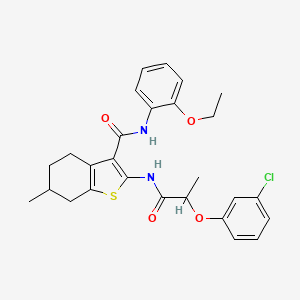 molecular formula C27H29ClN2O4S B11663426 2-{[2-(3-chlorophenoxy)propanoyl]amino}-N-(2-ethoxyphenyl)-6-methyl-4,5,6,7-tetrahydro-1-benzothiophene-3-carboxamide 