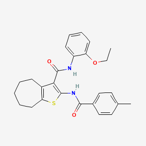 molecular formula C26H28N2O3S B11663507 N-(2-ethoxyphenyl)-2-{[(4-methylphenyl)carbonyl]amino}-5,6,7,8-tetrahydro-4H-cyclohepta[b]thiophene-3-carboxamide 