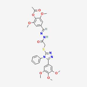 2,6-Dimethoxy-4-{(E)-[({[4-phenyl-5-(3,4,5-trimethoxyphenyl)-4H-1,2,4-triazol-3-YL]sulfanyl}acetyl)hydrazono]methyl}phenyl acetate