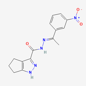 molecular formula C15H15N5O3 B11663551 N'-[(E)-1-(3-nitrophenyl)ethylidene]-1,4,5,6-tetrahydrocyclopenta[c]pyrazole-3-carbohydrazide 