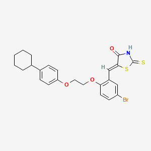 molecular formula C24H24BrNO3S2 B11663567 (5Z)-5-({5-Bromo-2-[2-(4-cyclohexylphenoxy)ethoxy]phenyl}methylidene)-2-sulfanylidene-1,3-thiazolidin-4-one 