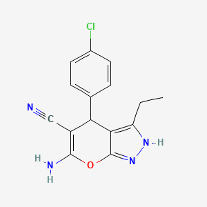 6-Amino-4-(4-chlorophenyl)-3-ethyl-1,4-dihydropyrano[2,3-c]pyrazole-5-carbonitrile