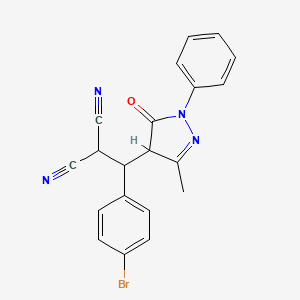 molecular formula C20H15BrN4O B11663582 [(4-bromophenyl)(3-methyl-5-oxo-1-phenyl-4,5-dihydro-1H-pyrazol-4-yl)methyl]propanedinitrile 