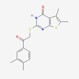 molecular formula C18H18N2O2S2 B11663594 1-(3,4-Dimethylphenyl)-2-[(4-hydroxy-5,6-dimethylthieno[2,3-d]pyrimidin-2-yl)sulfanyl]ethanone 