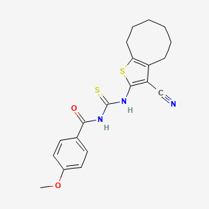 molecular formula C20H21N3O2S2 B11663614 N-[(3-cyano-4,5,6,7,8,9-hexahydrocycloocta[b]thiophen-2-yl)carbamothioyl]-4-methoxybenzamide 