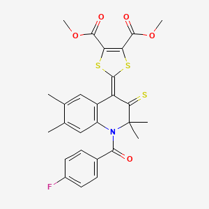 molecular formula C27H24FNO5S3 B11663627 dimethyl 2-{1-[(4-fluorophenyl)carbonyl]-2,2,6,7-tetramethyl-3-thioxo-2,3-dihydroquinolin-4(1H)-ylidene}-1,3-dithiole-4,5-dicarboxylate 