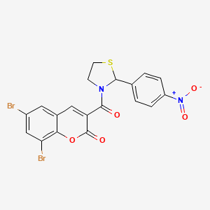 molecular formula C19H12Br2N2O5S B11663703 6,8-dibromo-3-{[2-(4-nitrophenyl)-1,3-thiazolidin-3-yl]carbonyl}-2H-chromen-2-one 