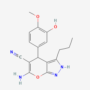 6-amino-4-(3-hydroxy-4-methoxyphenyl)-3-propyl-1H,4H-pyrano[2,3-c]pyrazole-5-carbonitrile