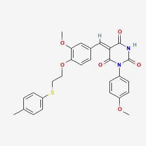 molecular formula C28H26N2O6S B11663747 (5Z)-5-(3-methoxy-4-{2-[(4-methylphenyl)sulfanyl]ethoxy}benzylidene)-1-(4-methoxyphenyl)pyrimidine-2,4,6(1H,3H,5H)-trione 