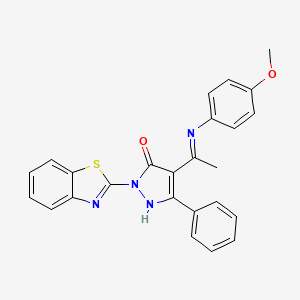 molecular formula C25H20N4O2S B11663761 2-(1,3-benzothiazol-2-yl)-4-[(1E)-N-(4-methoxyphenyl)ethanimidoyl]-5-phenyl-1,2-dihydro-3H-pyrazol-3-one 