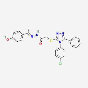 molecular formula C24H20ClN5O2S B11663763 2-{[4-(4-chlorophenyl)-5-phenyl-4H-1,2,4-triazol-3-yl]sulfanyl}-N'-[(1E)-1-(4-hydroxyphenyl)ethylidene]acetohydrazide 