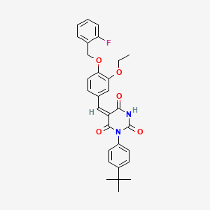 molecular formula C30H29FN2O5 B11663768 (5E)-1-(4-Tert-butylphenyl)-5-({3-ethoxy-4-[(2-fluorophenyl)methoxy]phenyl}methylidene)-1,3-diazinane-2,4,6-trione 