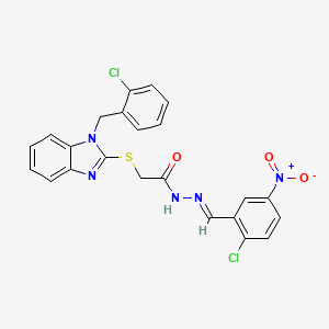 molecular formula C23H17Cl2N5O3S B11663855 2-{[1-(2-chlorobenzyl)-1H-benzimidazol-2-yl]sulfanyl}-N'-[(E)-(2-chloro-5-nitrophenyl)methylidene]acetohydrazide 