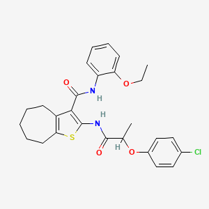 molecular formula C27H29ClN2O4S B11664041 2-{[2-(4-chlorophenoxy)propanoyl]amino}-N-(2-ethoxyphenyl)-5,6,7,8-tetrahydro-4H-cyclohepta[b]thiophene-3-carboxamide 