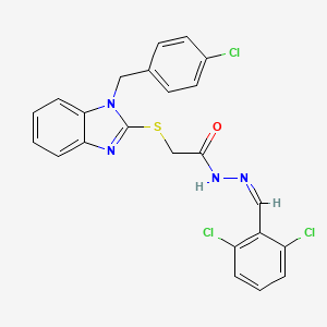 molecular formula C23H17Cl3N4OS B11664232 2-({1-[(4-Chlorophenyl)methyl]-1H-1,3-benzodiazol-2-YL}sulfanyl)-N'-[(Z)-(2,6-dichlorophenyl)methylidene]acetohydrazide 