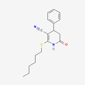 molecular formula C18H22N2OS B11664241 2-(Hexylsulfanyl)-6-oxo-4-phenyl-1,4,5,6-tetrahydropyridine-3-carbonitrile 