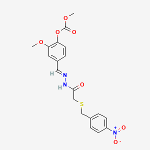 molecular formula C19H19N3O7S B11664250 2-methoxy-4-[(E)-(2-{[(4-nitrobenzyl)sulfanyl]acetyl}hydrazinylidene)methyl]phenyl methyl carbonate 