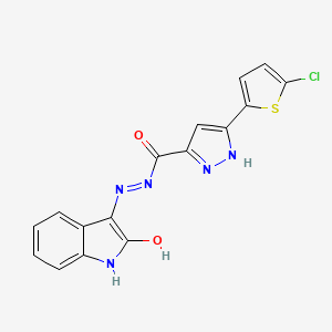 molecular formula C16H10ClN5O2S B11664303 3-(5-Chlorothiophen-2-YL)-N'-[(3E)-2-oxo-2,3-dihydro-1H-indol-3-ylidene]-1H-pyrazole-5-carbohydrazide 