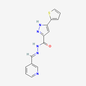 (E)-N'-(pyridin-3-ylmethylene)-3-(thiophen-2-yl)-1H-pyrazole-5-carbohydrazide