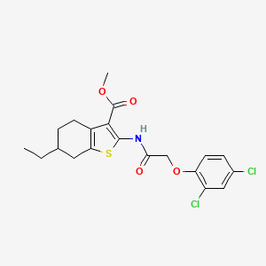 molecular formula C20H21Cl2NO4S B11664431 Methyl 2-{[(2,4-dichlorophenoxy)acetyl]amino}-6-ethyl-4,5,6,7-tetrahydro-1-benzothiophene-3-carboxylate 