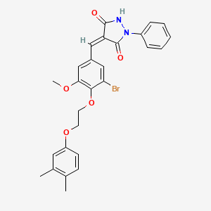 molecular formula C27H25BrN2O5 B11664450 (4Z)-4-{3-bromo-4-[2-(3,4-dimethylphenoxy)ethoxy]-5-methoxybenzylidene}-1-phenylpyrazolidine-3,5-dione 