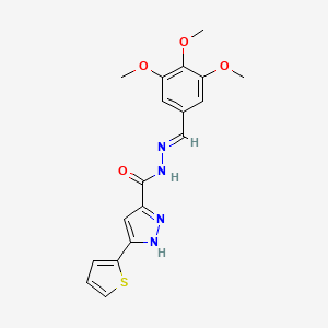 molecular formula C18H18N4O4S B11664552 3-(2-Thienyl)-N'-(3,4,5-trimethoxybenzylidene)-1H-pyrazole-5-carbohydrazide 