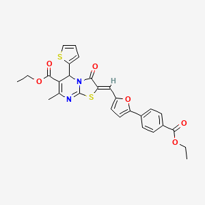 ethyl (2Z)-2-({5-[4-(ethoxycarbonyl)phenyl]furan-2-yl}methylidene)-7-methyl-3-oxo-5-(thiophen-2-yl)-2,3-dihydro-5H-[1,3]thiazolo[3,2-a]pyrimidine-6-carboxylate