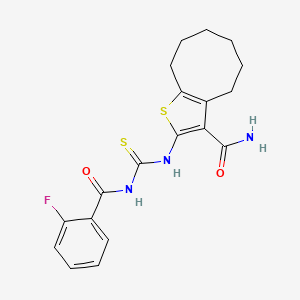 molecular formula C19H20FN3O2S2 B11664653 2-({[(2-Fluorophenyl)carbonyl]carbamothioyl}amino)-4,5,6,7,8,9-hexahydrocycloocta[b]thiophene-3-carboxamide 