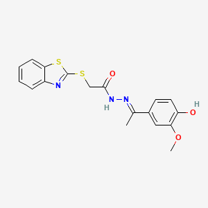 molecular formula C18H17N3O3S2 B11664659 2-(1,3-benzothiazol-2-ylsulfanyl)-N'-[(1E)-1-(4-hydroxy-3-methoxyphenyl)ethylidene]acetohydrazide 