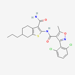 molecular formula C23H23Cl2N3O3S B11664669 N-(3-carbamoyl-6-propyl-4,5,6,7-tetrahydro-1-benzothiophen-2-yl)-3-(2,6-dichlorophenyl)-5-methyl-1,2-oxazole-4-carboxamide 