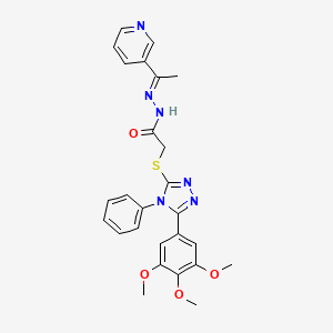 2-{[4-phenyl-5-(3,4,5-trimethoxyphenyl)-4H-1,2,4-triazol-3-yl]sulfanyl}-N'-[(1E)-1-(pyridin-3-yl)ethylidene]acetohydrazide