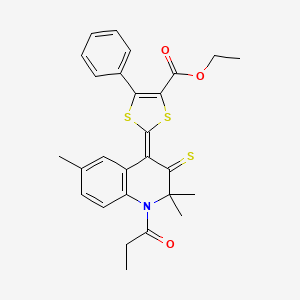 ethyl (2Z)-5-phenyl-2-(2,2,6-trimethyl-1-propanoyl-3-thioxo-2,3-dihydroquinolin-4(1H)-ylidene)-1,3-dithiole-4-carboxylate